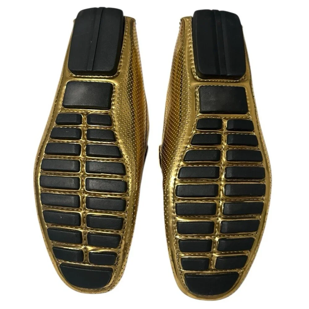 Amali Rila Mens Gold Horsebit Moccasin Loafers Driving Casual Dress Shoes  9.5